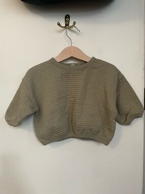 Quincy Mae Olive Quilted Cropped Sweatshirt for Kids